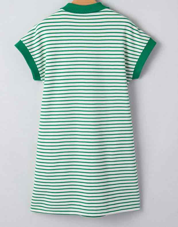 Green Stripe Quarter Zip Polo Collar T Shirt Dress with Pockets - (coming soon)