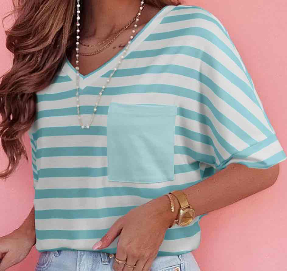 Sky Blue V Neck Pocket Casual T Shirt - (coming soon)