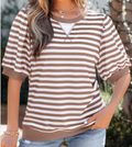 Khaki Stripe Short Bubble Sleeve T Shirt - (coming soon)