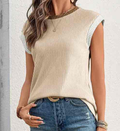 Apricot Color Block Corded Knit Crew Neck Tee