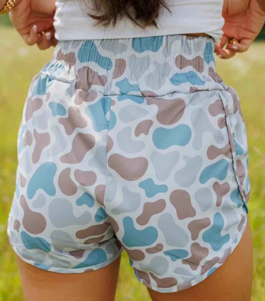 Multicolor Camouflage Print Shirred High Waist Athletic Shorts - (Coming soon)