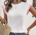 White Color Block Corded Knit Crew Neck Tee