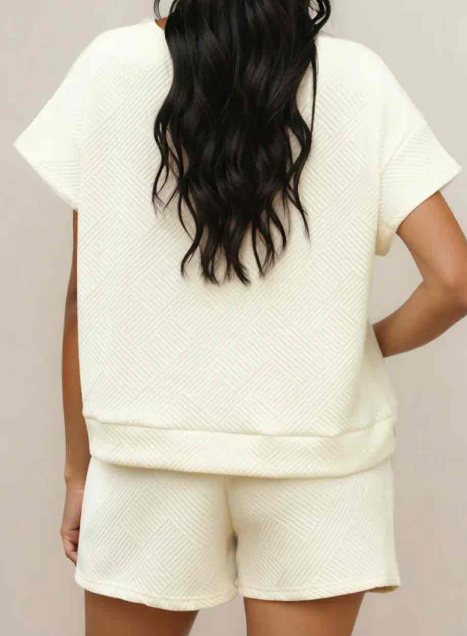 Apricot Textured Short Sleeve Top and Shorts Set
