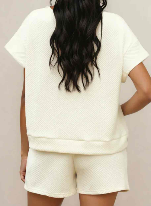 Apricot Textured Short Sleeve Top and Shorts Set