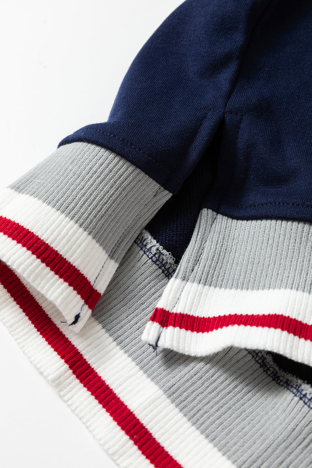 Navy Blue Ribbed Stand Neck Long Sleeve Loose Fit Sweatshirt