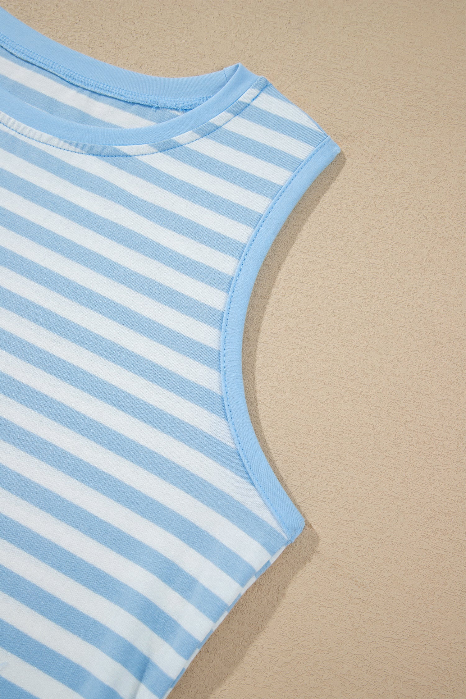 Sky Blue Stripe Slim Tank Contrast Ruffle Mini Skirt Set
