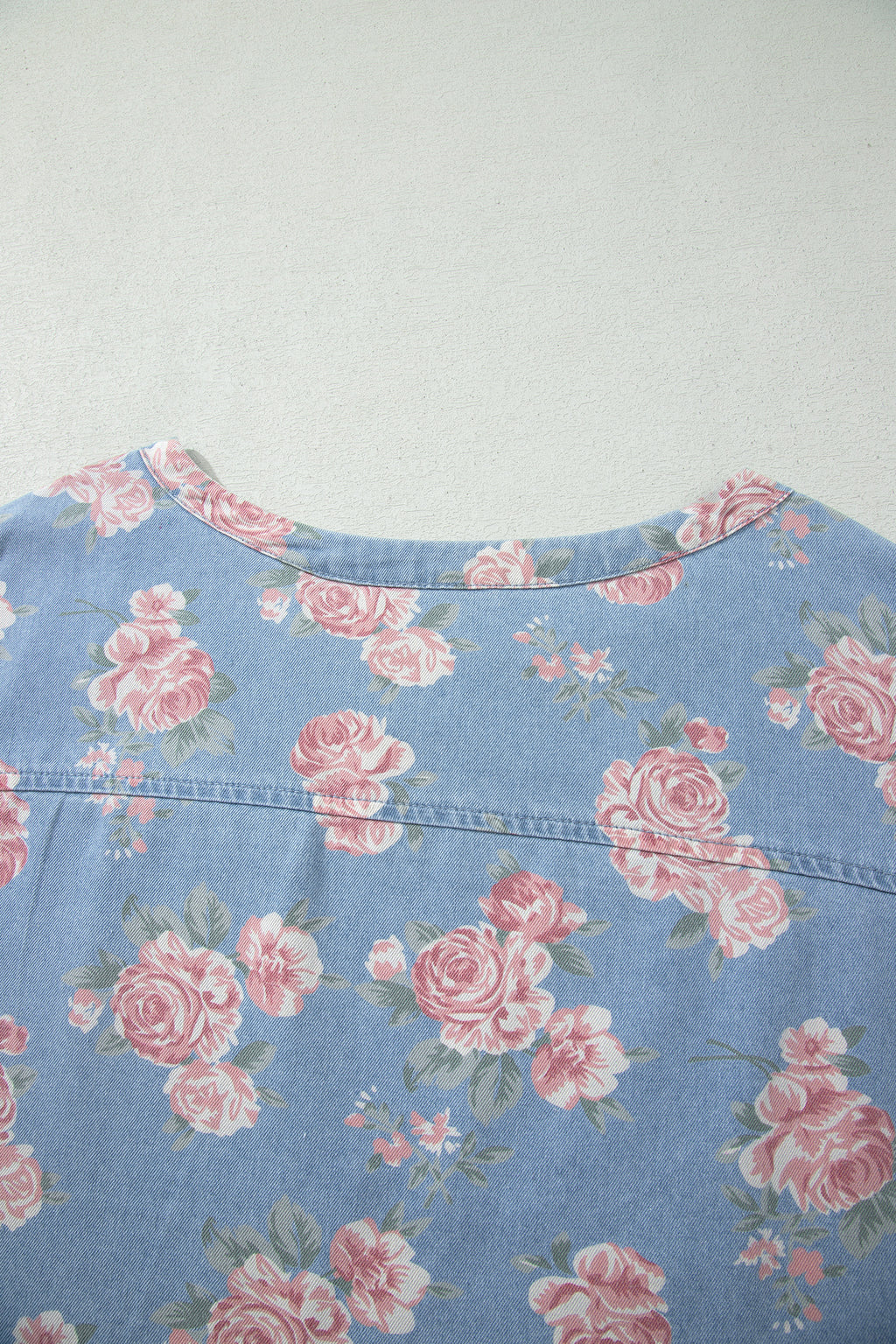 Sky Blue Floral Denim Short Sleeve Top Loose Shorts 2pcs Set