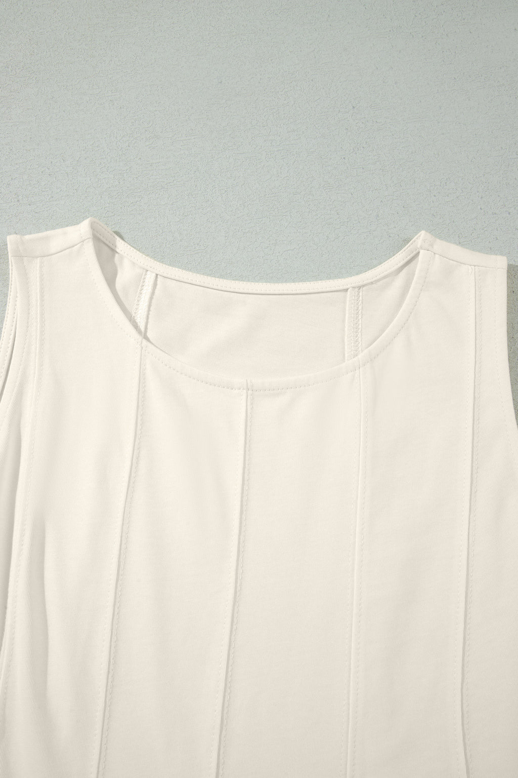 Beige Stitched Detail Loose Tank Top Cotton 2pcs Short Set