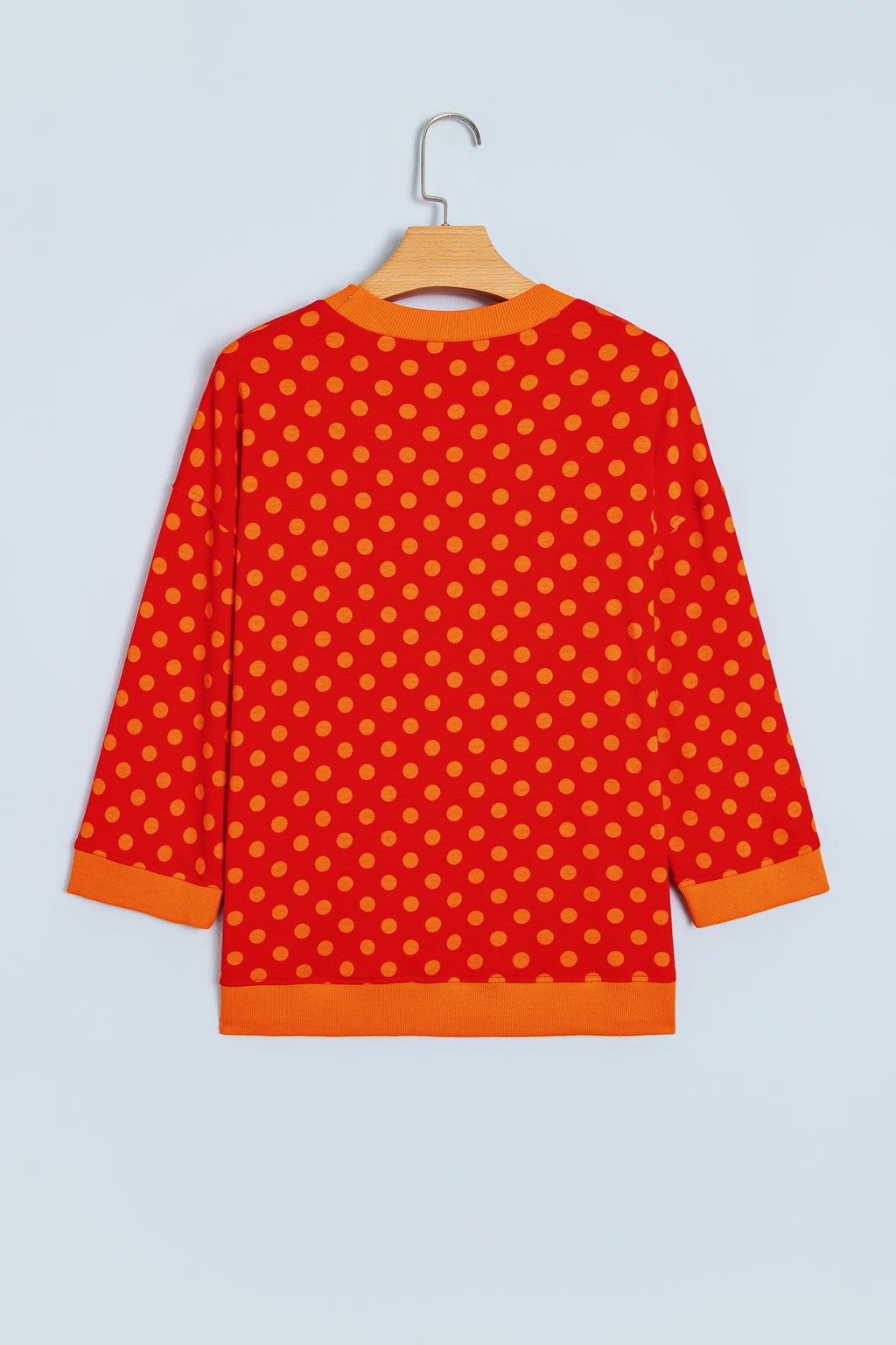 Green Polka Dot Print Contrast Trim Round Neck Bracelet Sleeve Top