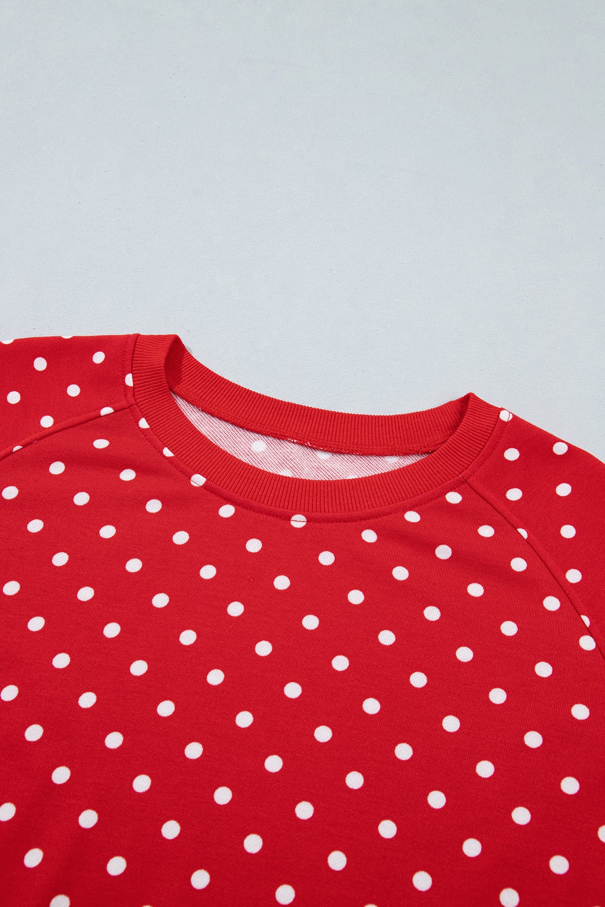 Blue Polka Dot Drawstring Wide Leg Long Sleeve Top Pant Set