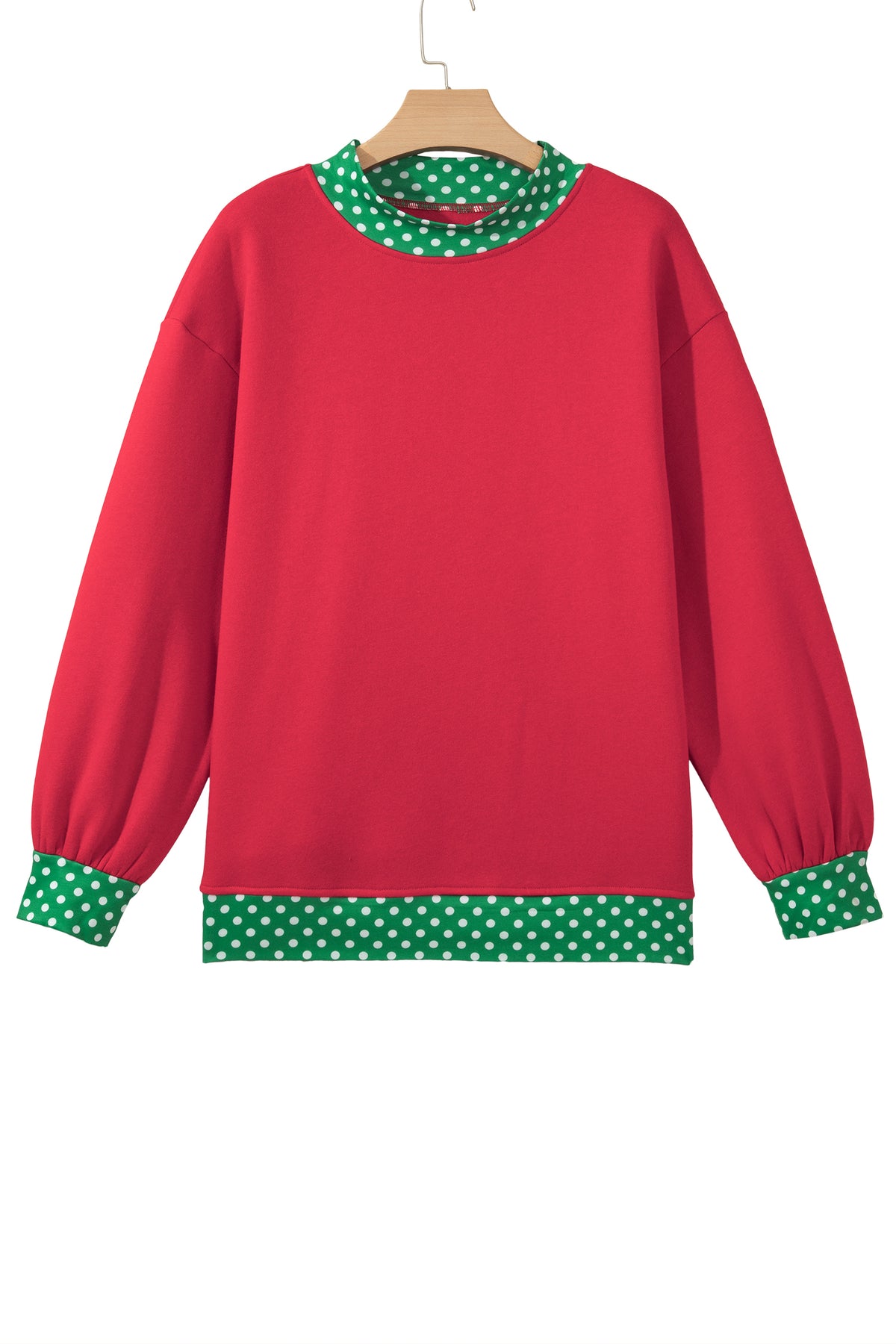 Fiery Red Colorblock Polka Dot Contrast Trim Oversized Sweatshirt