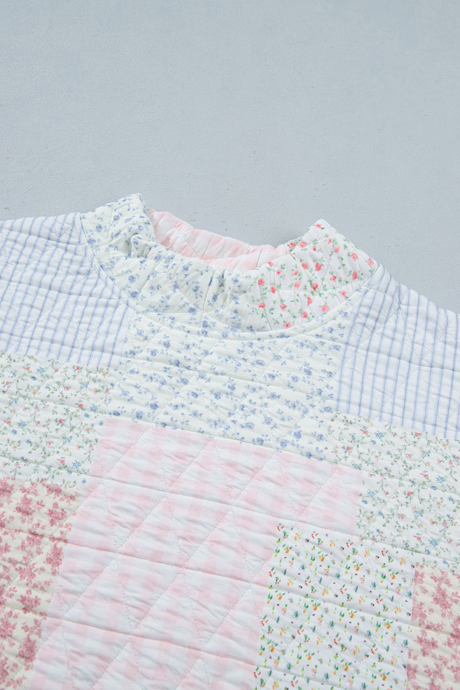 Multicolour Floral Quilted Mock Neck Top and Short Set