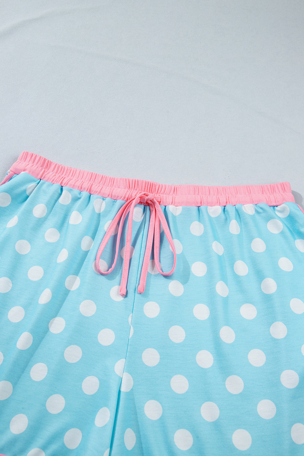 Sky Blue Polka Dot Print Color Block Trim Plus Size 2pcs Short Set