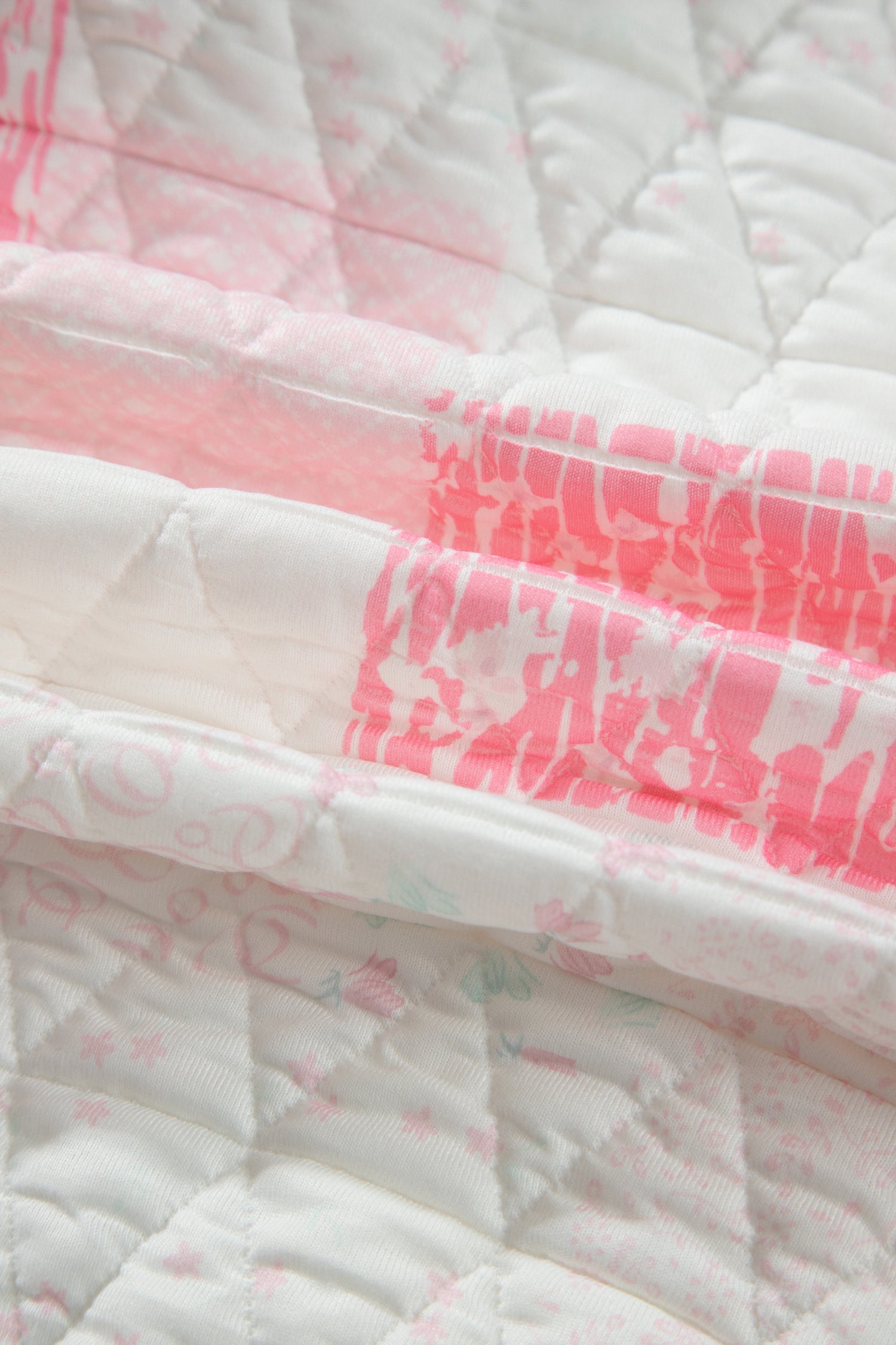 Pink Floral Quilted Half Button Pocketed Pullover Sweatshirt