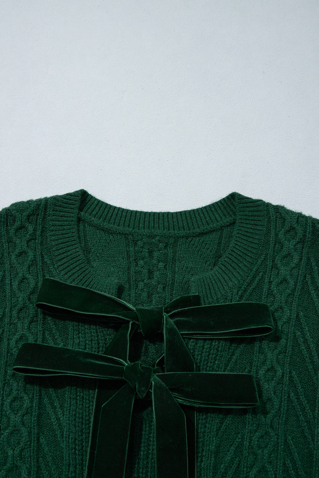 Blackish Green Ribbed Cable Knit Ribbon Knot Sweater Mini Dress