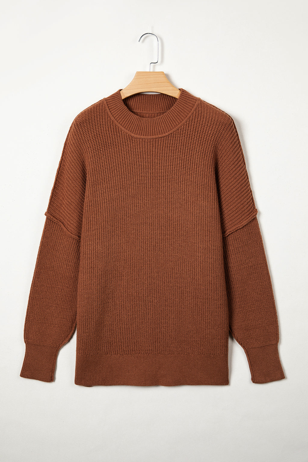 Chestnut Solid Color Mock Neck Oversized Tunic Sweater