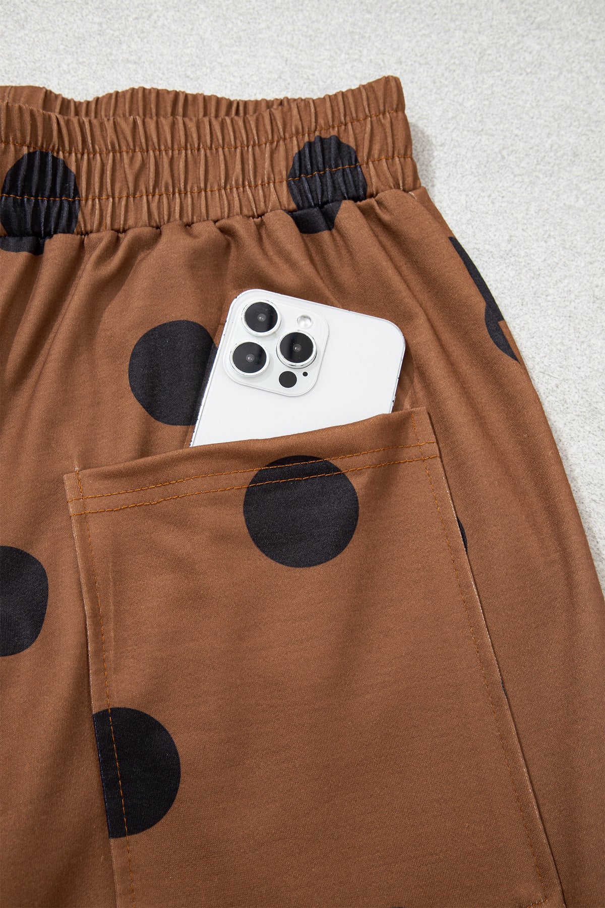 Khaki Polka Dot Wide Leg Elastic Waist Casual Pants