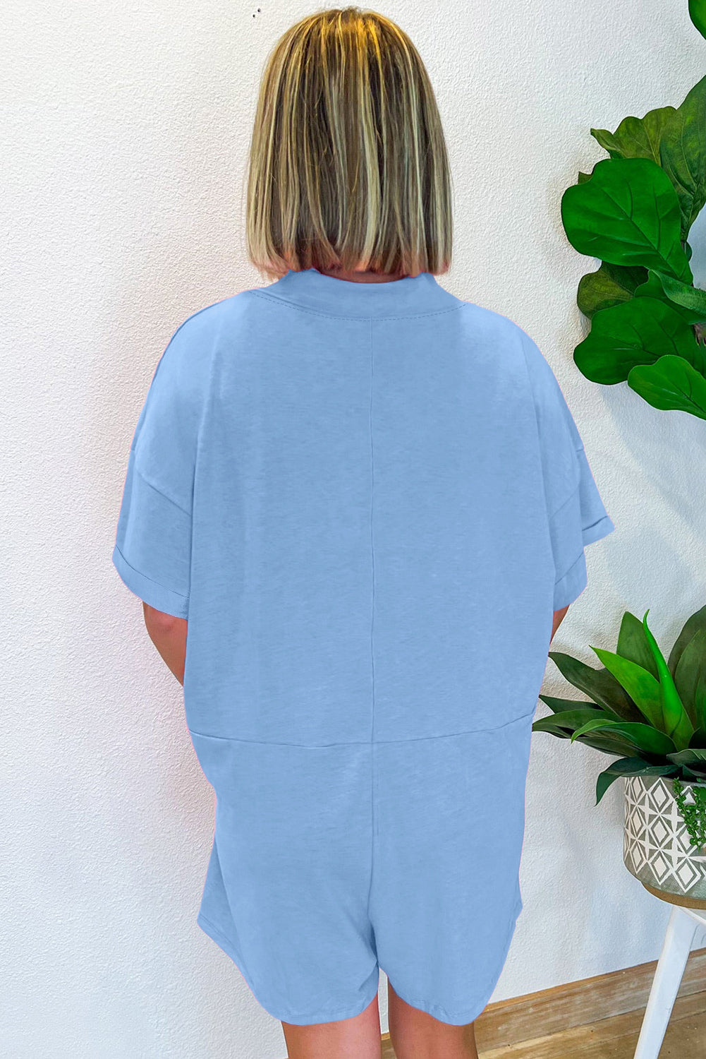 Myosotis Loose Half Sleeve V Neck Knit Romper