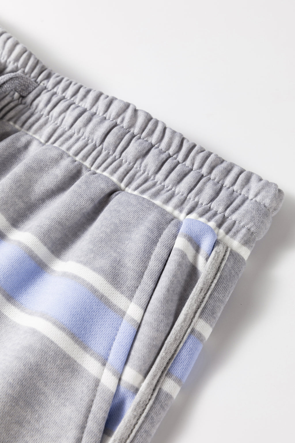 Sky Blue Stripe Exposed Seam Patchwork High Neck Long Sleeve Top and Shorts Set