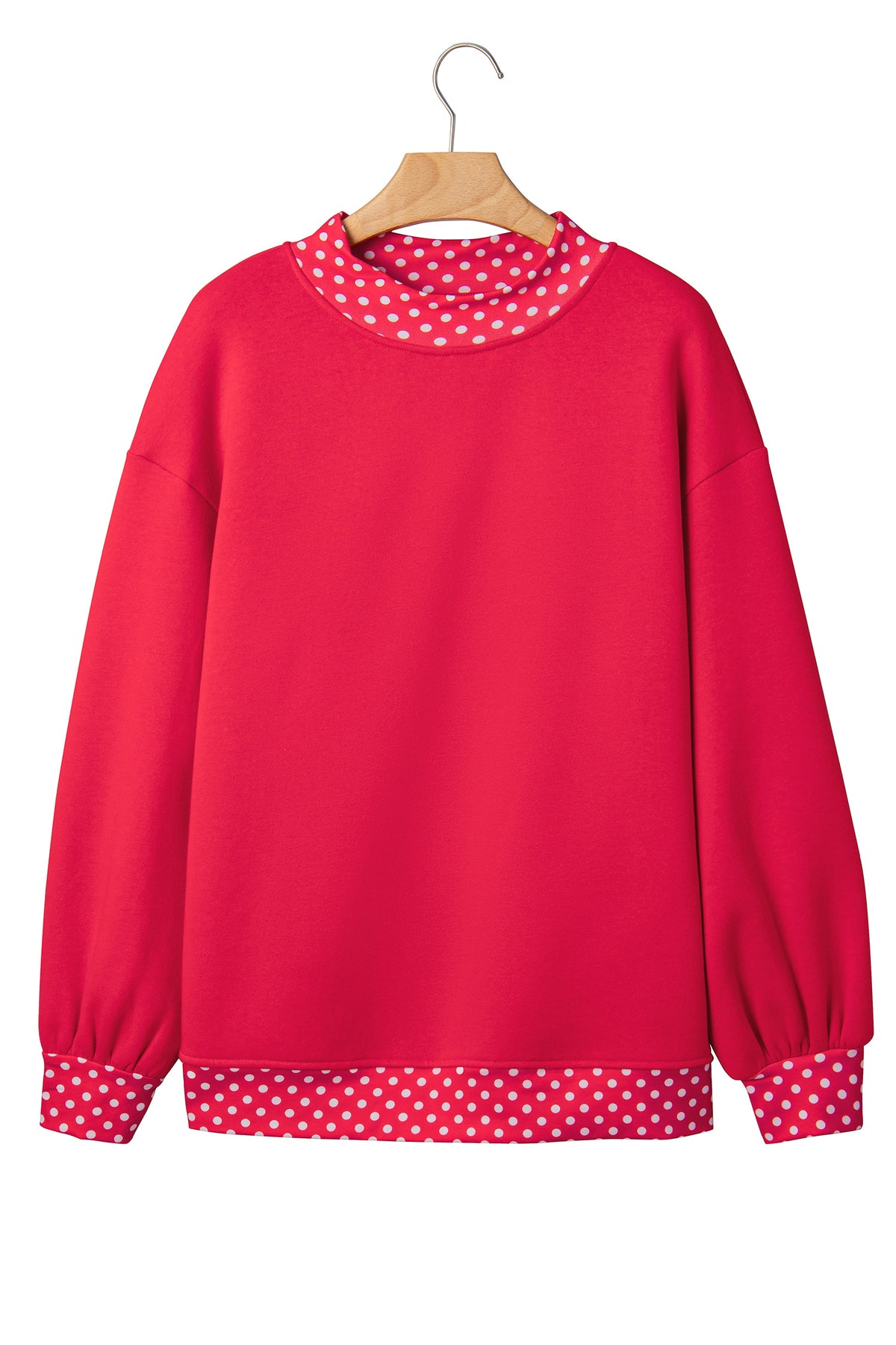Fiery Red Colorblock Polka Dot Contrast Trim Oversized Sweatshirt
