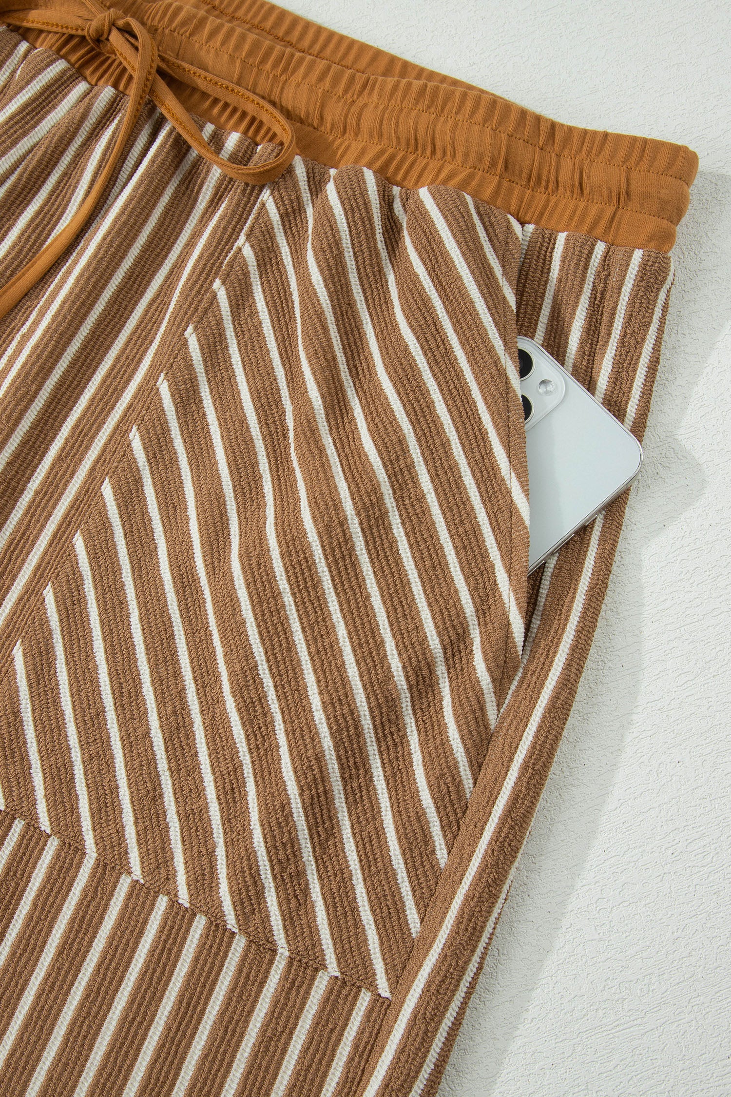 Khaki Stripe Plus Size Striped Colorblock Pocket Lounge Set