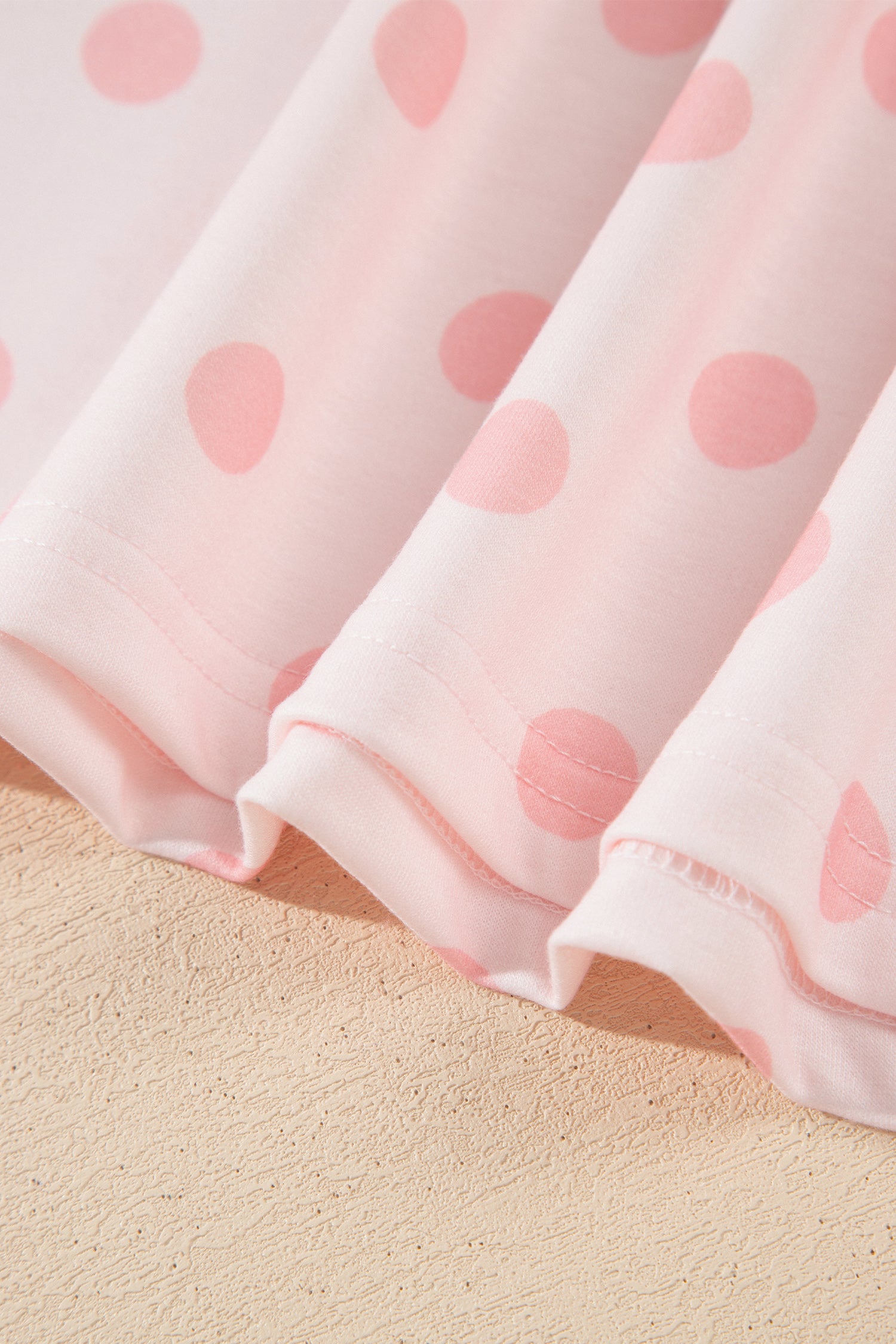 Pink Polka Dot Drop Shoulder Polo Loose Pullover Patch Pocket Casual Shorts Set