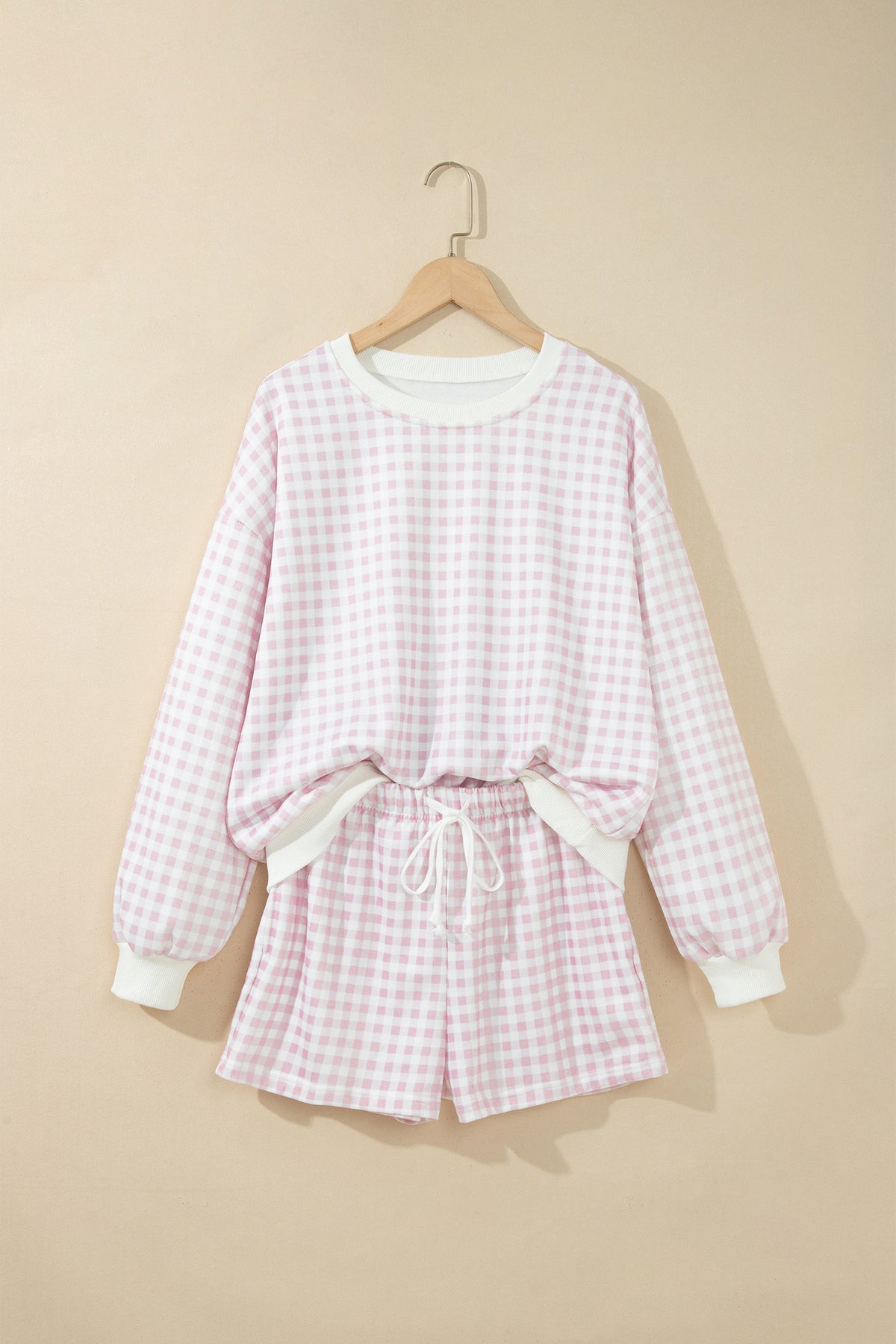 Sky Blue Plaid Baggy Pullover Drawstring Casual Shorts 2pcs Outfit