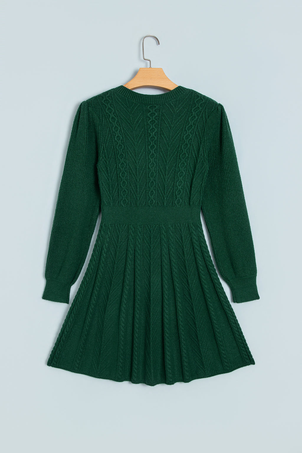 Blackish Green Ribbed Cable Knit Ribbon Knot Sweater Mini Dress