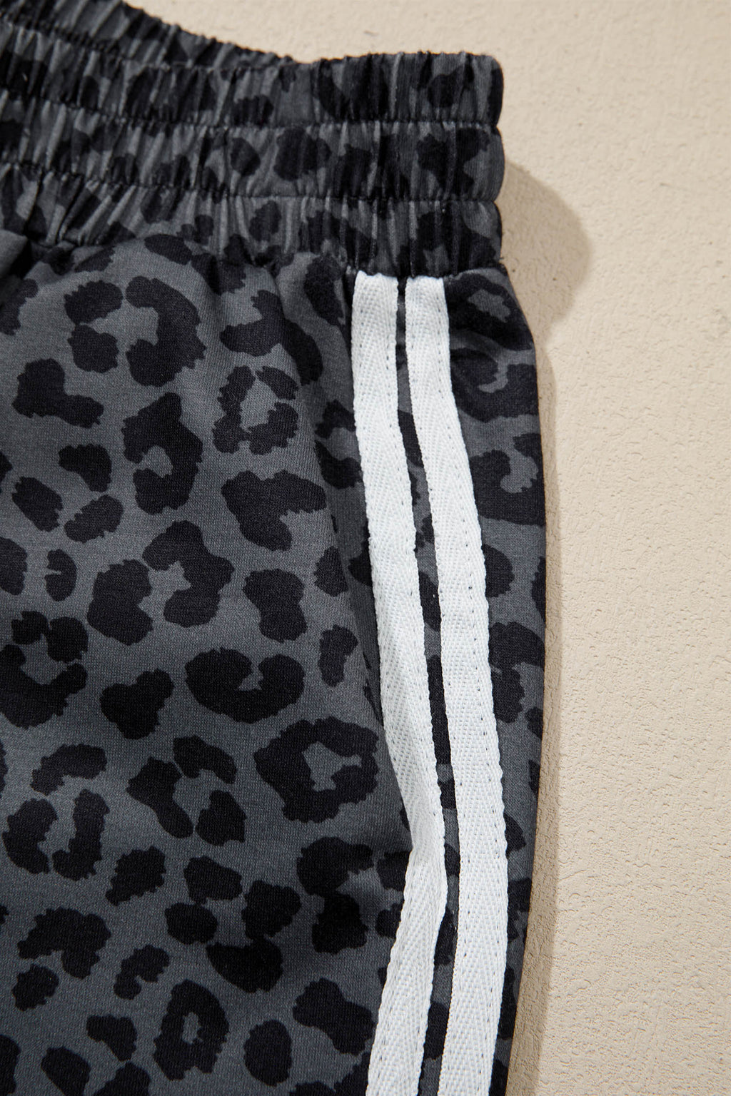 Apricot Leopard Print Varsity Striped Detail 3/4 Sleeve Top Shift Pant Set