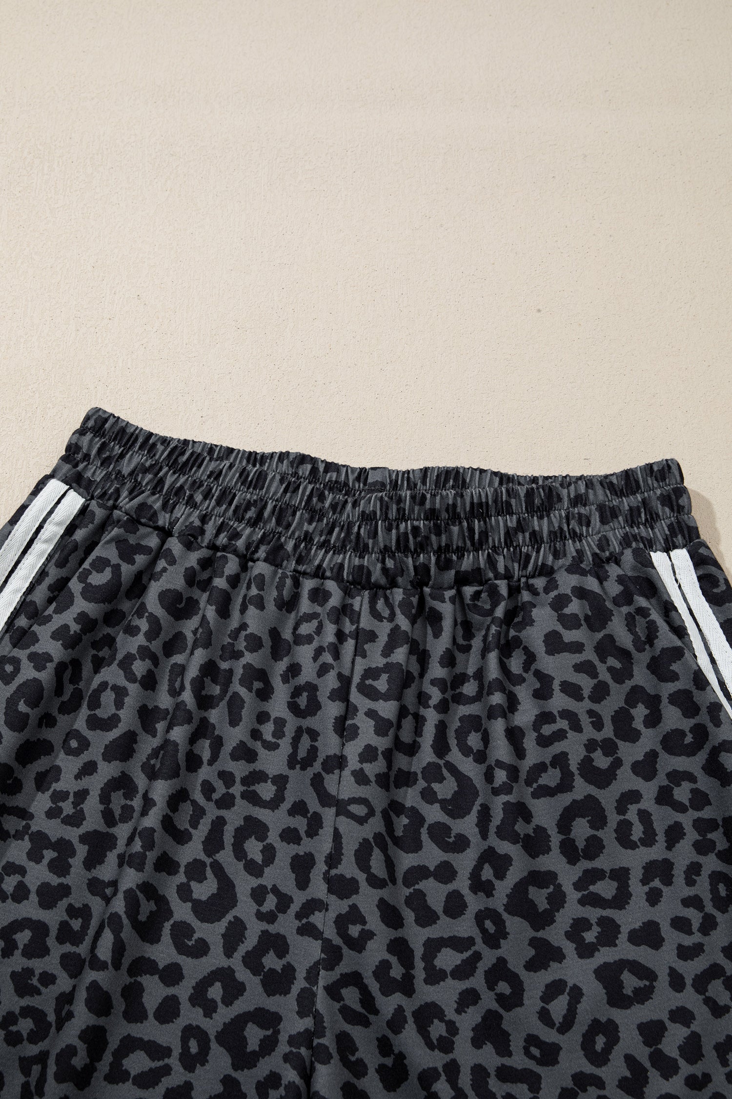 Apricot Leopard Print Varsity Striped Detail 3/4 Sleeve Top Shift Pant Set