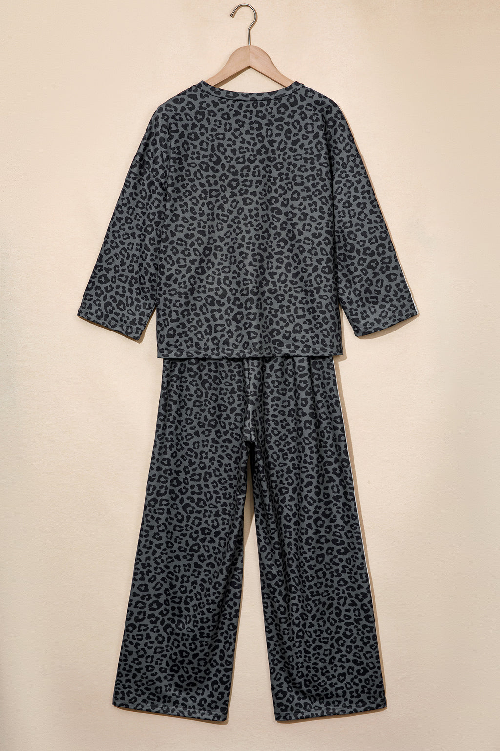 Apricot Leopard Print Varsity Striped Detail 3/4 Sleeve Top Shift Pant Set