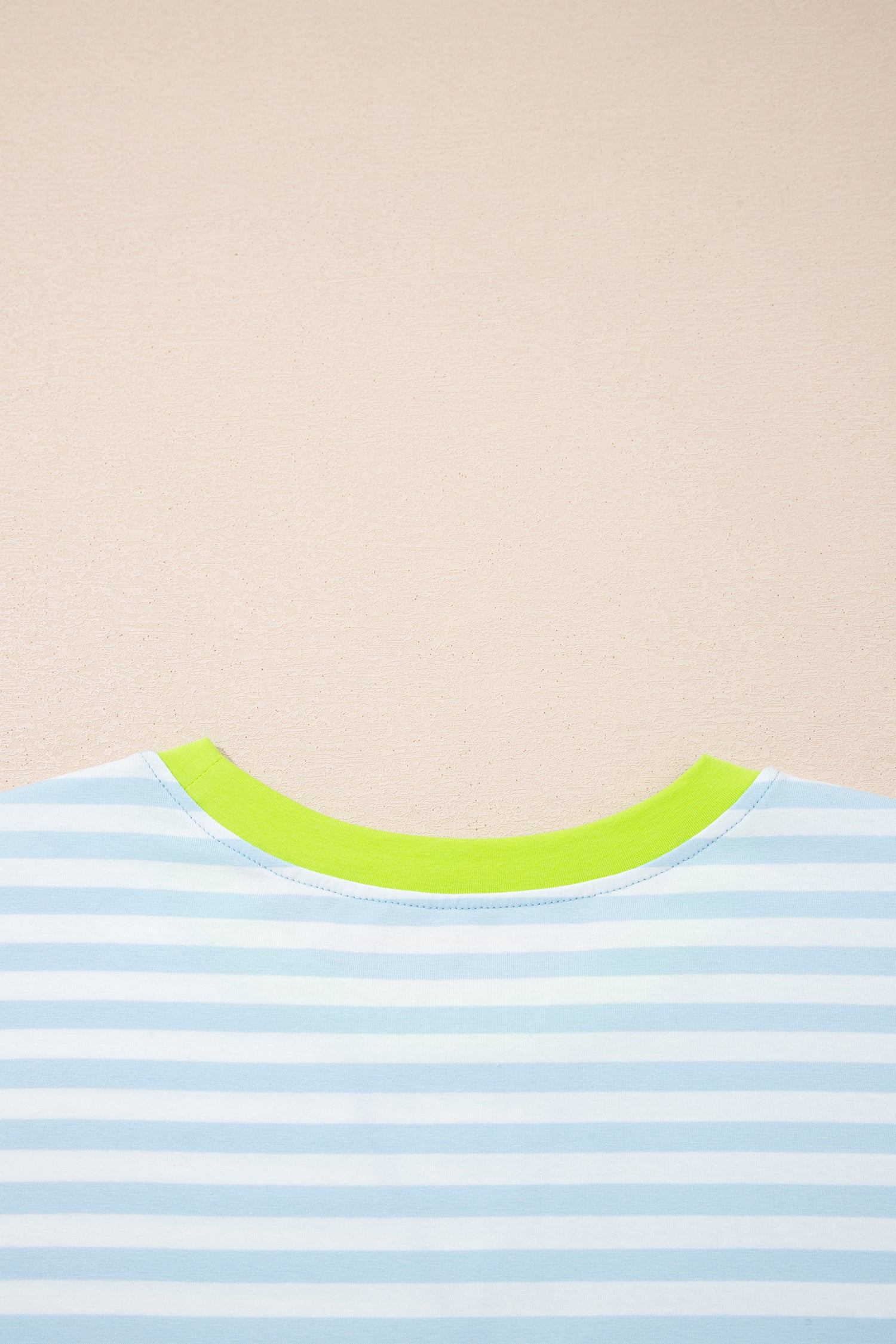 Yellow Stripe Contrast Neck Loose Tee and Drawstring Shorts Set