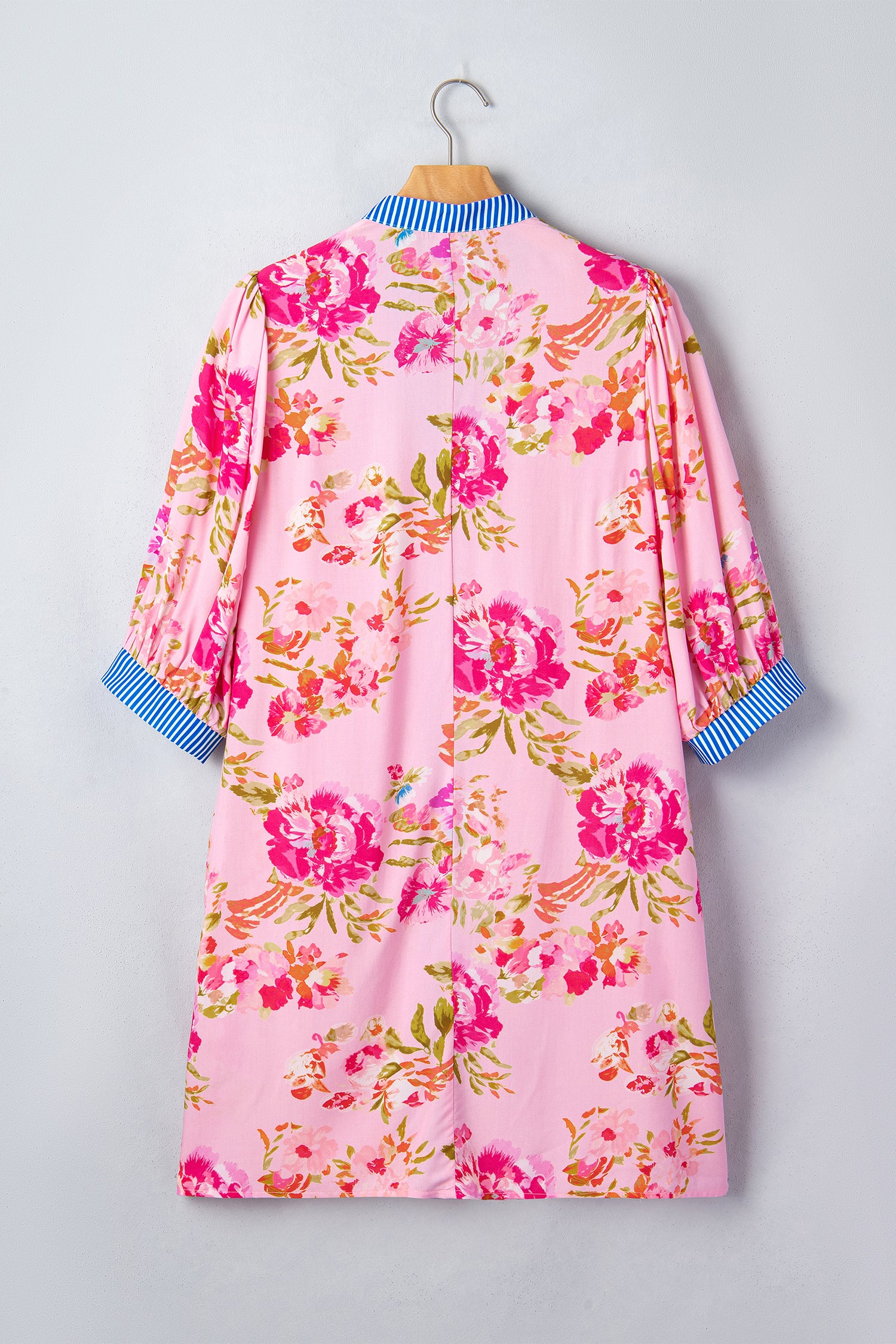 Multicolour Floral Striped Patchwork Trim Half Sleeve Mini Dress