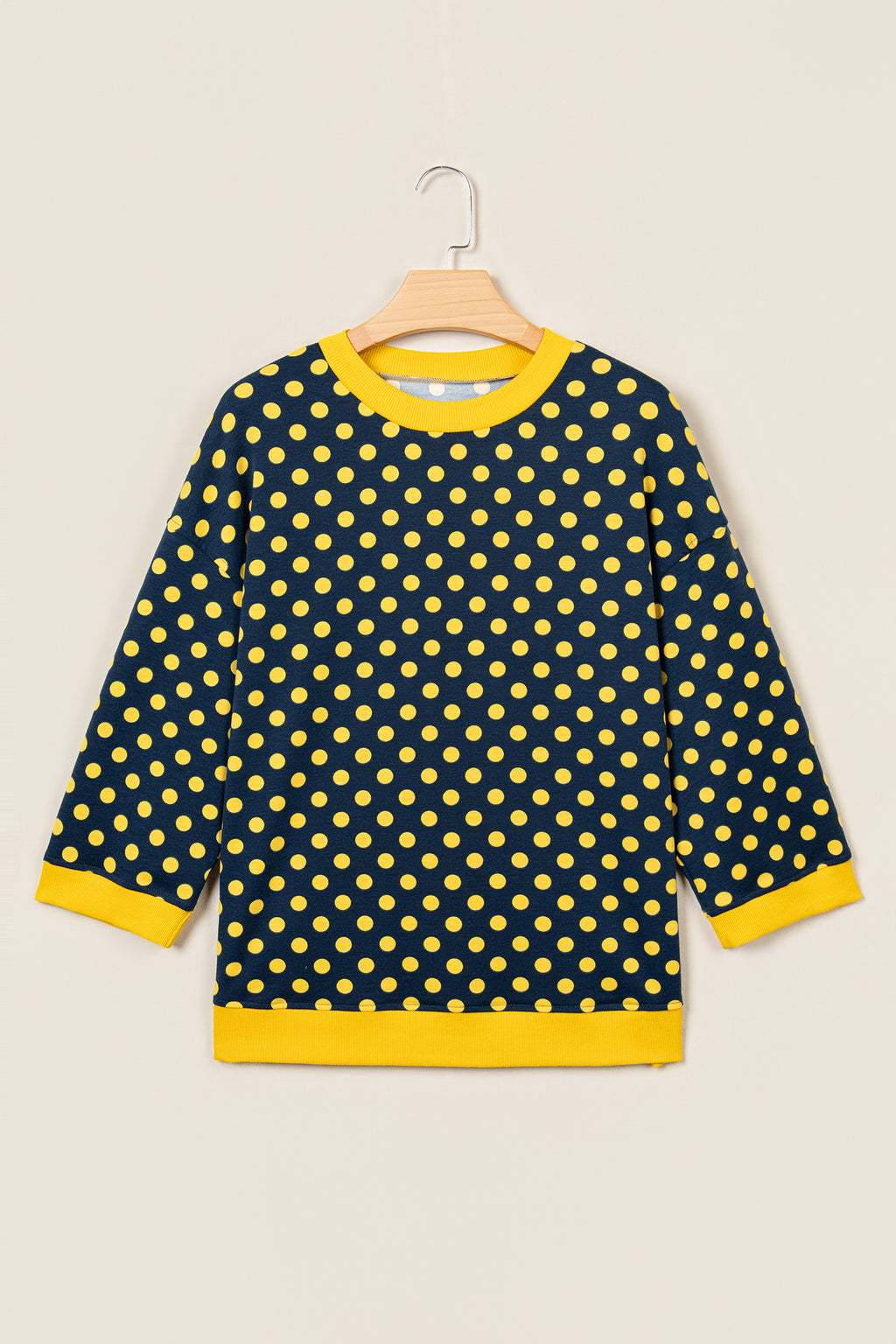 Green Polka Dot Print Contrast Trim Round Neck Bracelet Sleeve Top