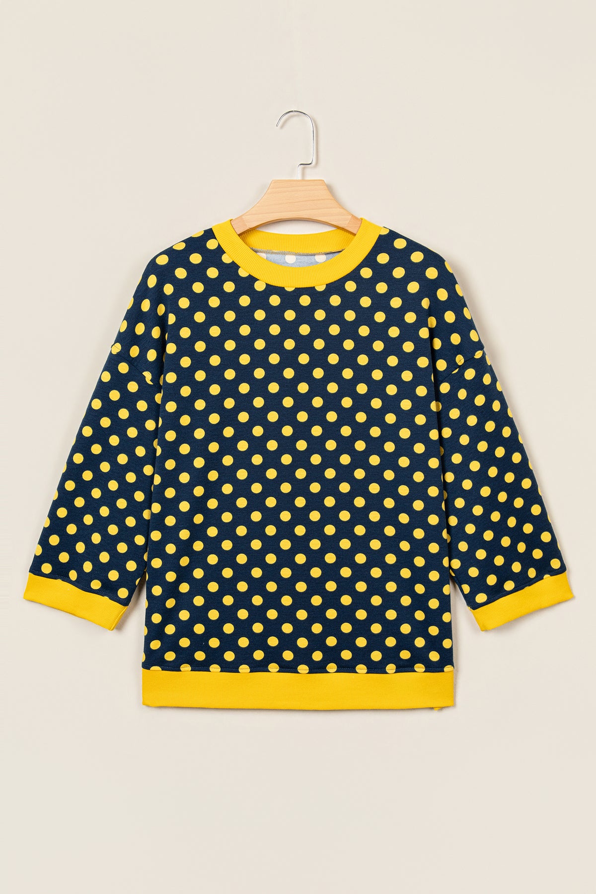 Green Polka Dot Print Contrast Trim Round Neck Bracelet Sleeve Top