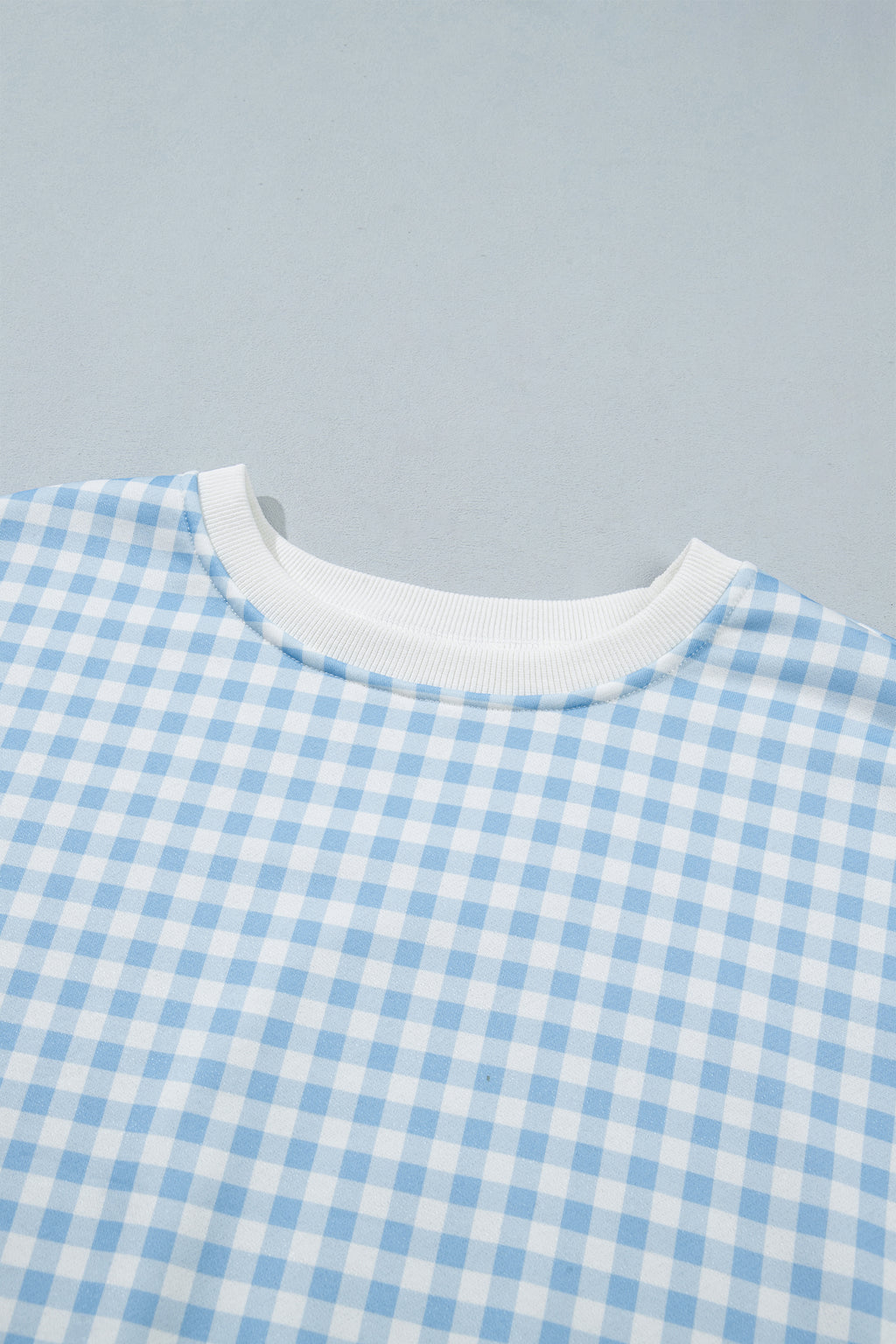 Sky Blue Plaid Baggy Pullover Drawstring Casual Shorts 2pcs Outfit
