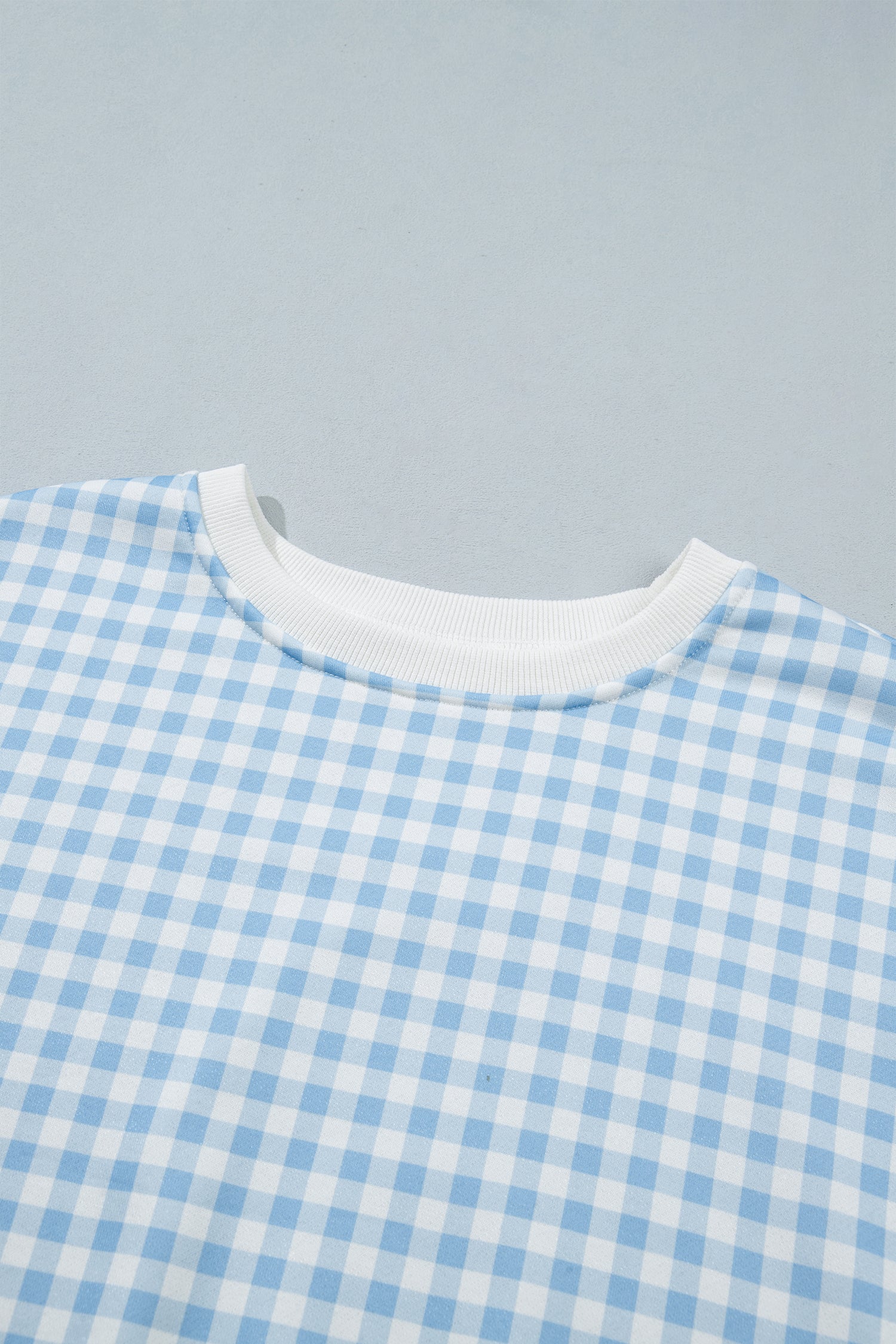 Sky Blue Plaid Baggy Pullover Drawstring Casual Shorts 2pcs Outfit