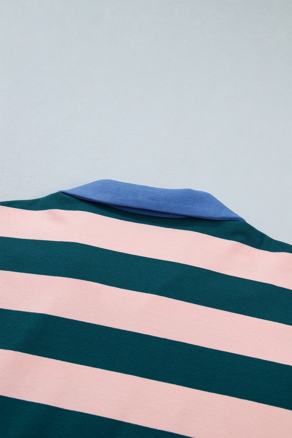 Green Stripe Quarter-Zip Metal Zipper Cover Stitch Hem Top