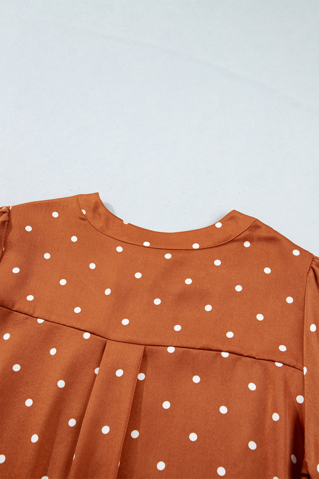 Brown Polka Dot Half Button V Neck Long Sleeve Blouse